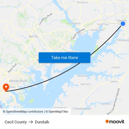 Cecil County to Dundalk map