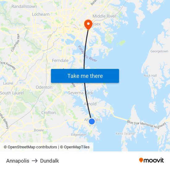 Annapolis to Dundalk map