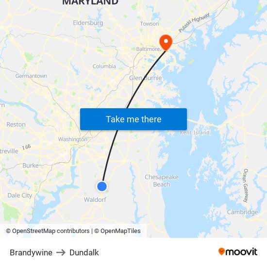 Brandywine to Dundalk map