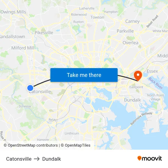 Catonsville to Dundalk map