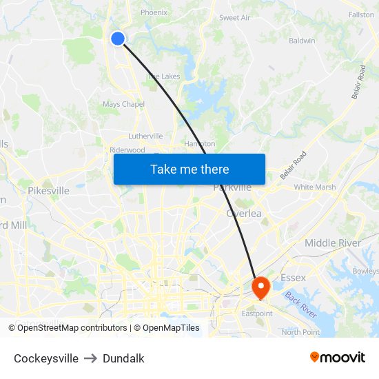 Cockeysville to Dundalk map