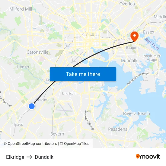 Elkridge to Dundalk map