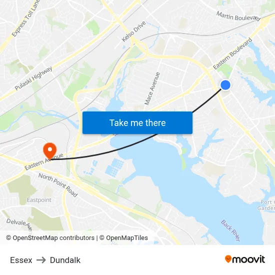 Essex to Dundalk map