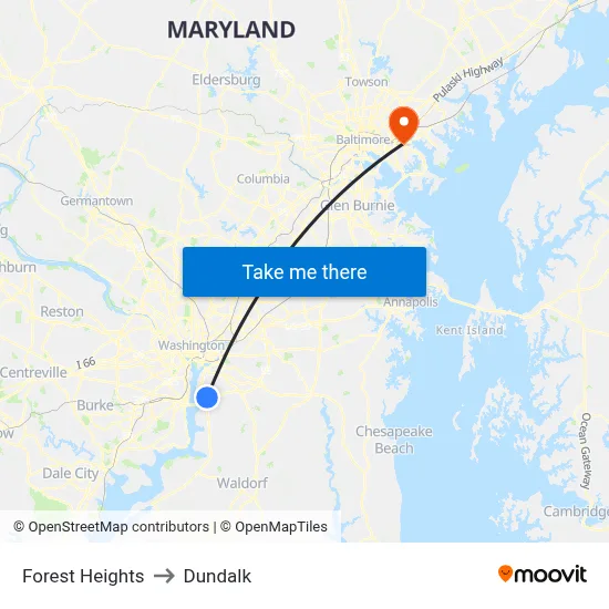 Forest Heights to Dundalk map