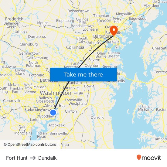 Fort Hunt to Dundalk map