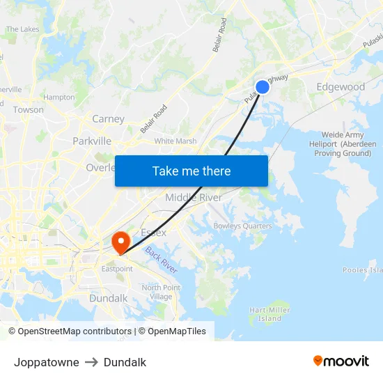 Joppatowne to Dundalk map