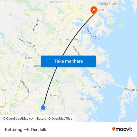 Kettering to Dundalk map