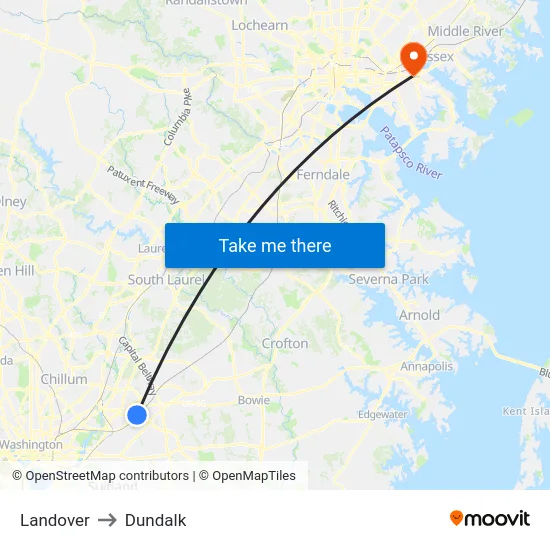 Landover to Dundalk map