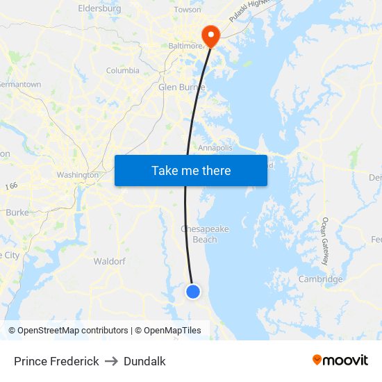 Prince Frederick to Dundalk map