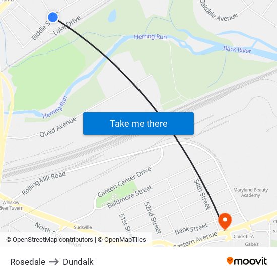 Rosedale to Dundalk map