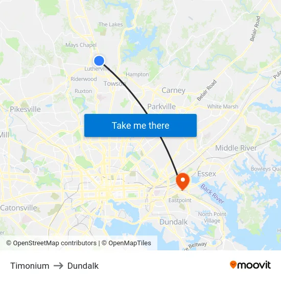 Timonium to Dundalk map