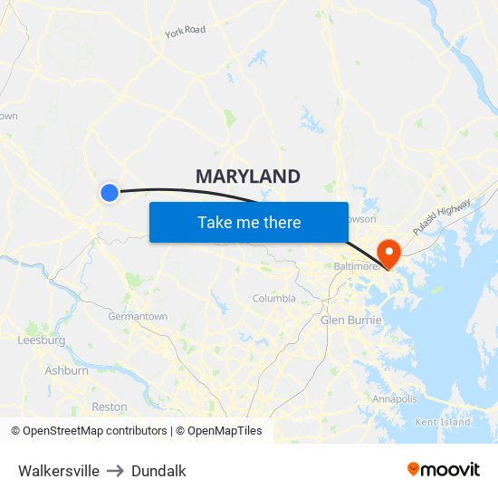 Walkersville to Dundalk map