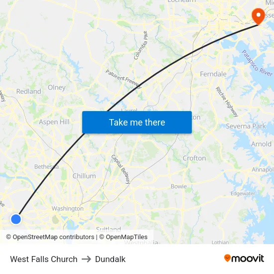West Falls Church to Dundalk map