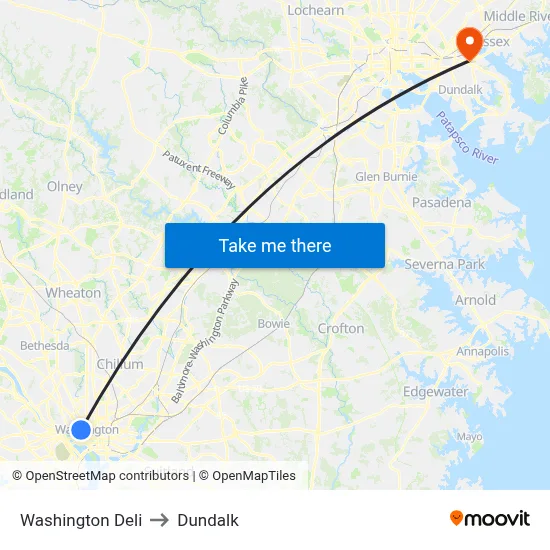 Washington Deli to Dundalk map