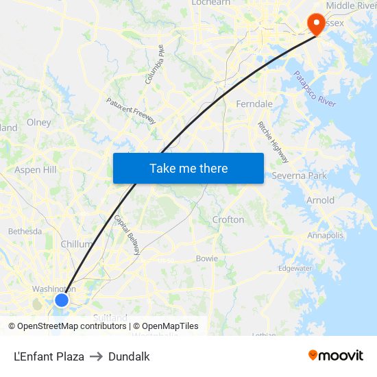 L'Enfant Plaza to Dundalk map