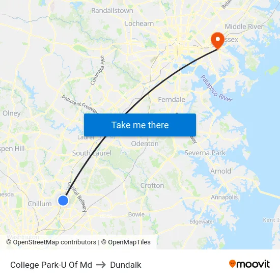 College Park-U Of Md to Dundalk map
