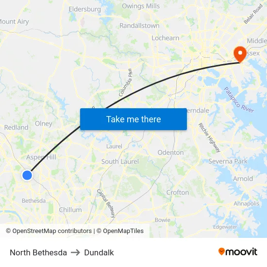 North Bethesda to Dundalk map