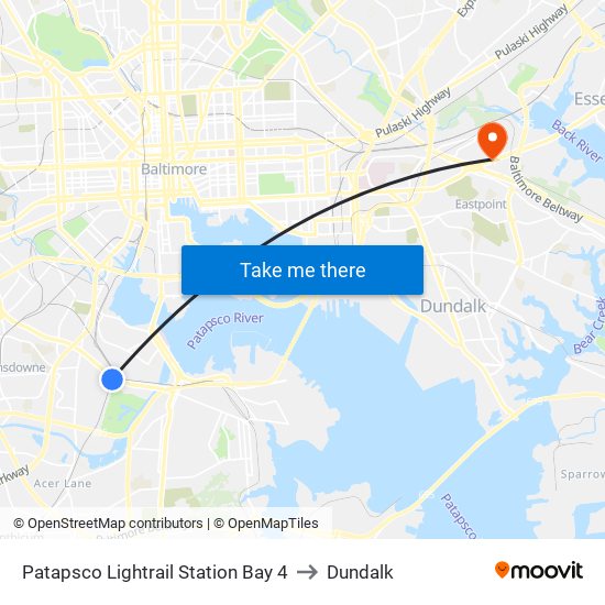 Patapsco Lightrail Station Bay 4 to Dundalk map