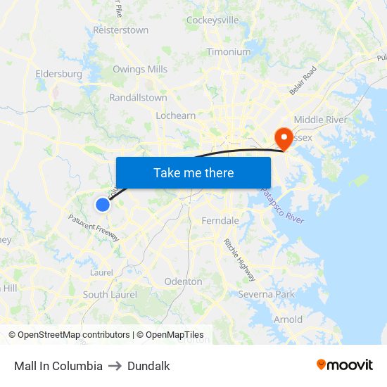 Mall In Columbia to Dundalk map