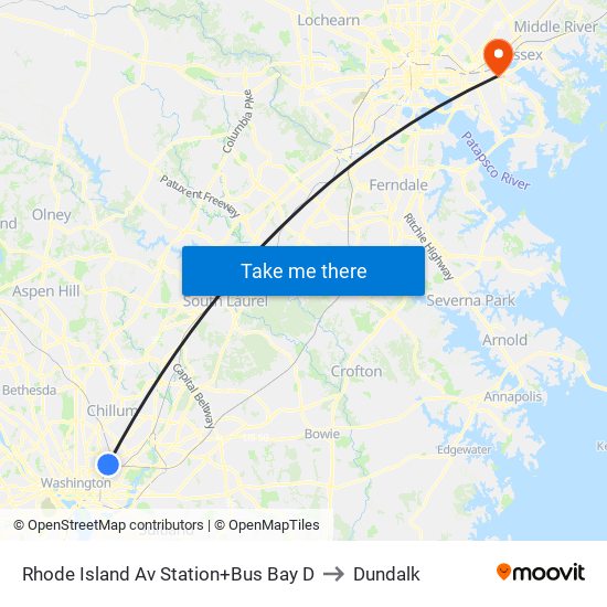 Rhode Island Ave-Brentwood+Bay D to Dundalk map