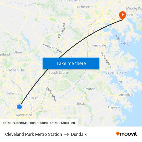 Cleveland Park Metro Station to Dundalk map