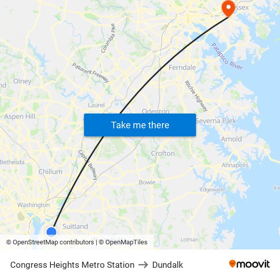 Congress Heights Metro Station to Dundalk map