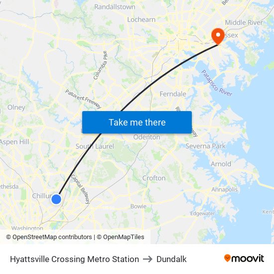 Hyattsville Crossing Metro Station to Dundalk map