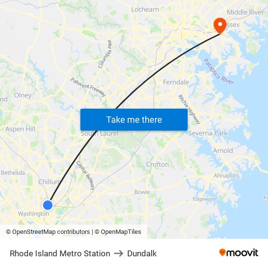 Rhode Island Metro Station to Dundalk map