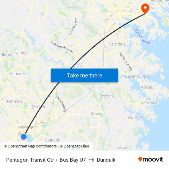 Pentagon Transit Ctr + Bus Bay U7 to Dundalk map