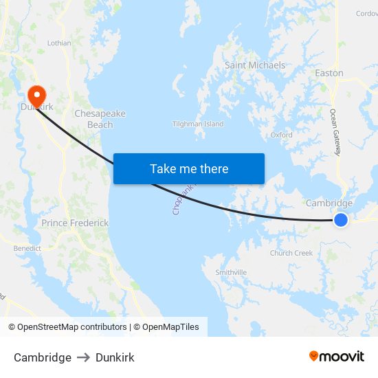 Cambridge to Dunkirk map