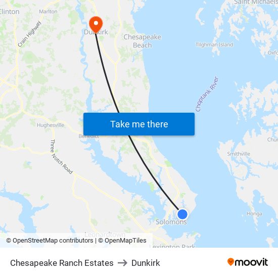 Chesapeake Ranch Estates to Dunkirk map