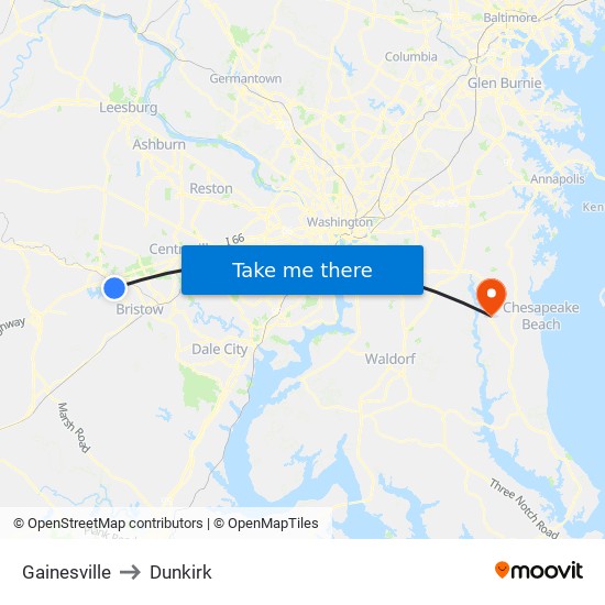 Gainesville to Dunkirk map