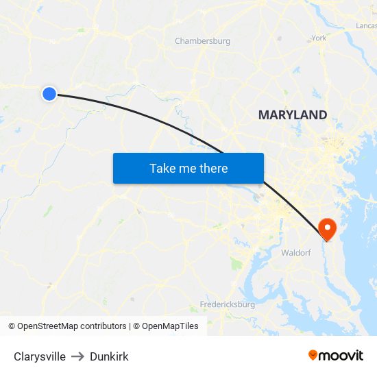 Clarysville to Dunkirk map