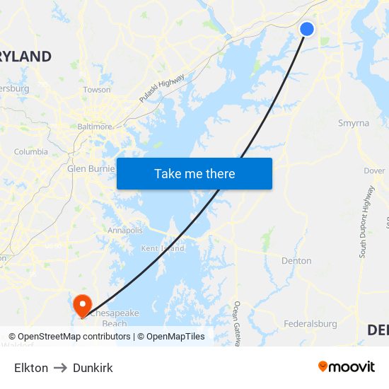 Elkton to Dunkirk map