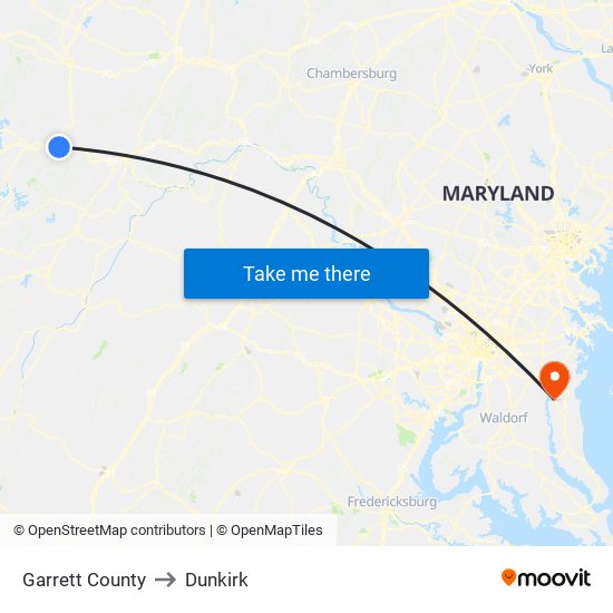 Garrett County to Dunkirk map