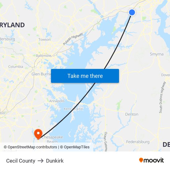 Cecil County to Dunkirk map