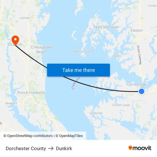 Dorchester County to Dunkirk map