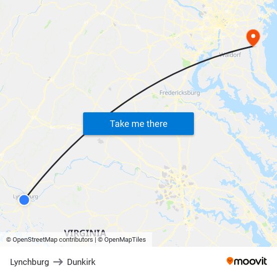 Lynchburg to Dunkirk map