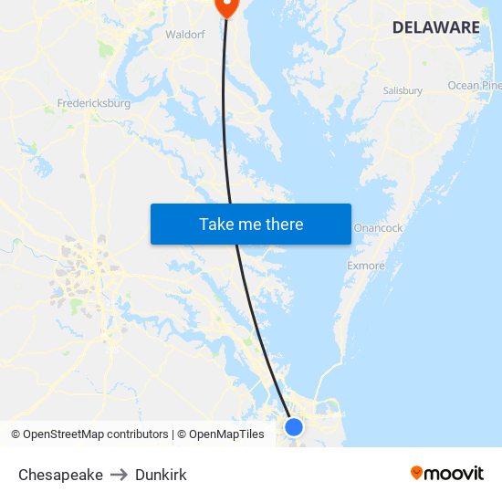 Chesapeake to Dunkirk map