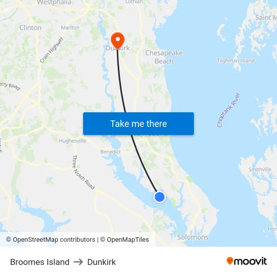 Broomes Island to Dunkirk map