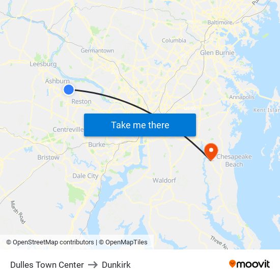 Dulles Town Center to Dunkirk map