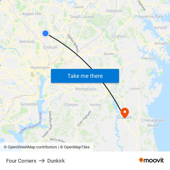 Four Corners to Dunkirk map