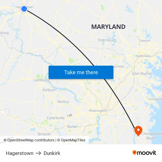Hagerstown to Dunkirk map