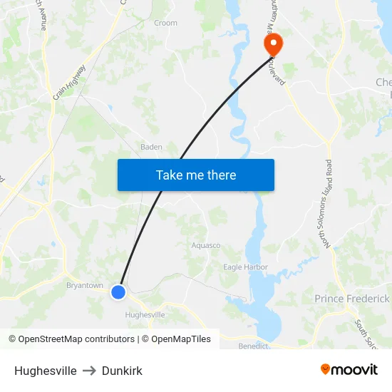 Hughesville to Dunkirk map