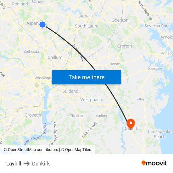 Layhill to Dunkirk map