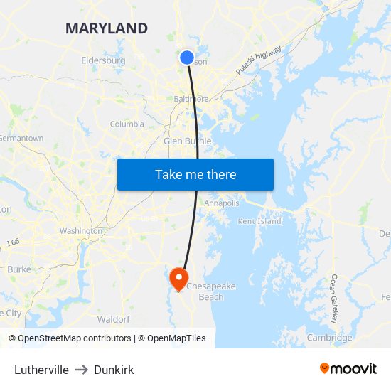 Lutherville to Dunkirk map