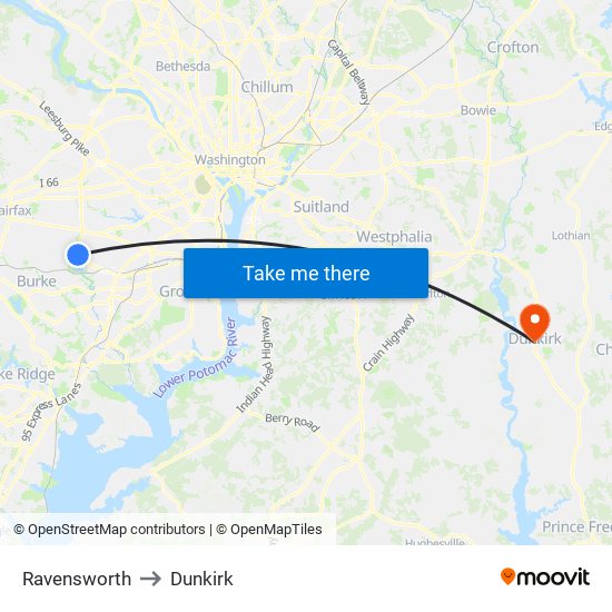 Ravensworth to Dunkirk map