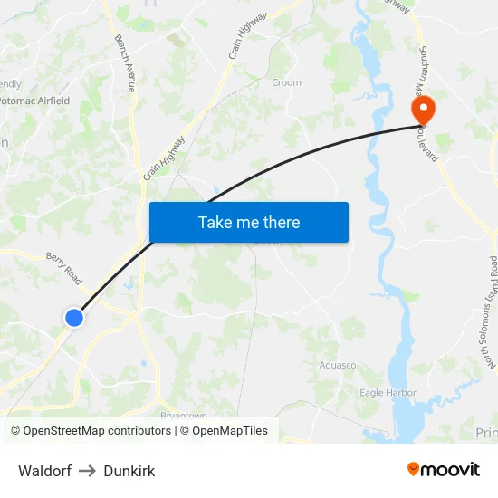 Waldorf to Dunkirk map