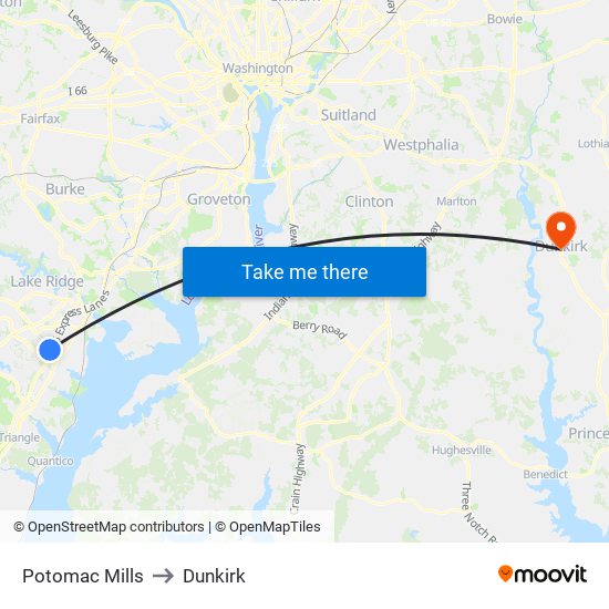 Potomac Mills to Dunkirk map