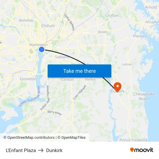 L'Enfant Plaza to Dunkirk map